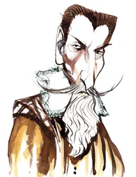 Claudio Monteverdi (1567 - 1643) compositore italiano, gambista, cantante e sacerdote cattolico romano, caricatura